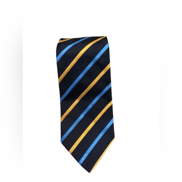 Burberry 100% Silk Tie Blue/Yellow Stripe Men’s tie EUC - Picture 2 of 5